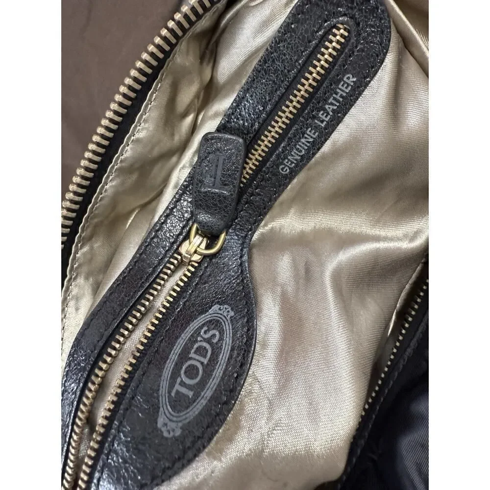 TOD’S Black Hobo Nylon Shoulder Bag w/ Gold Chain Strap & Leather Trim, Italy